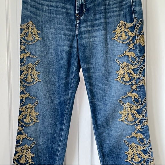 TRUE RELIGION size 30 high waist slim straight leg ornate jeans denim streetwear - Picture 2 of 16